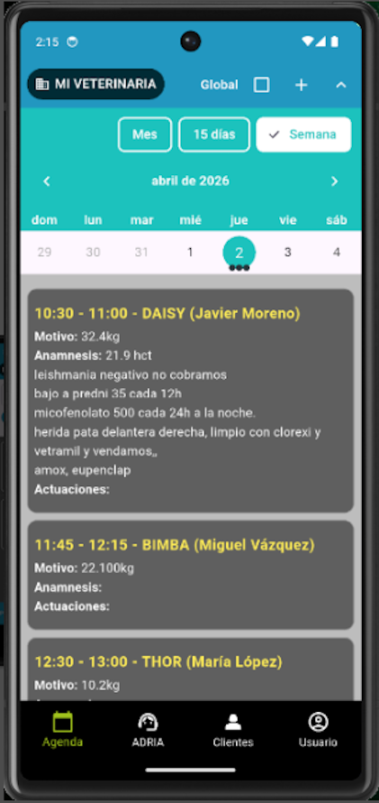 BZOOVET PRO app móvil con agenda y botón de voz