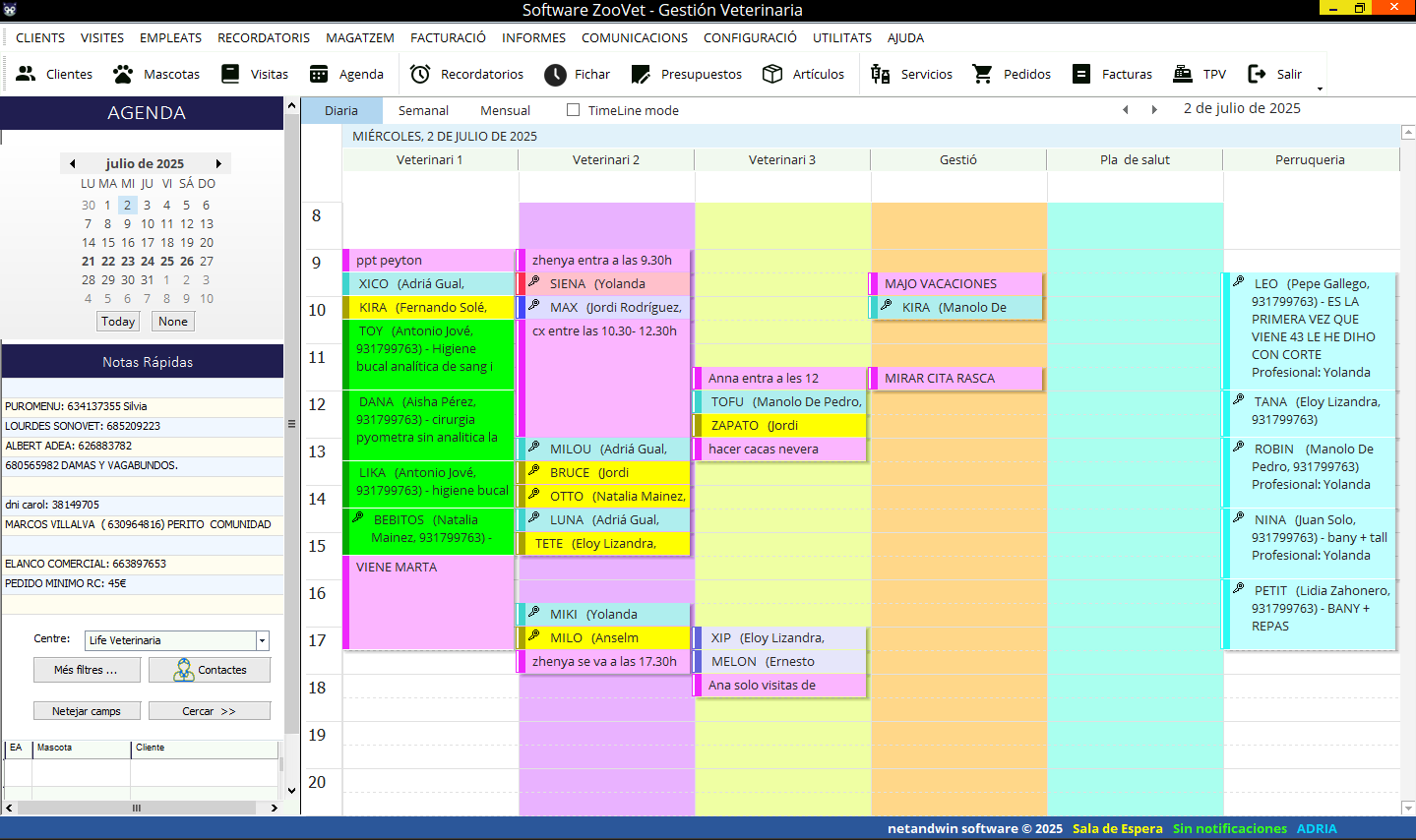 Agenda de ZooVET con citas programadas